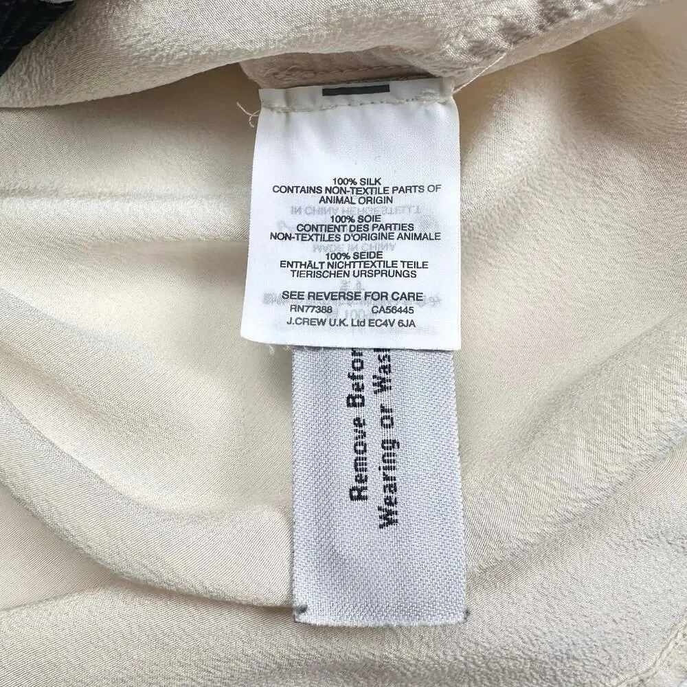 J. Crew | Women | 100% Silk Drape Collarless Bow Tie Button Up Blouse | Size 00